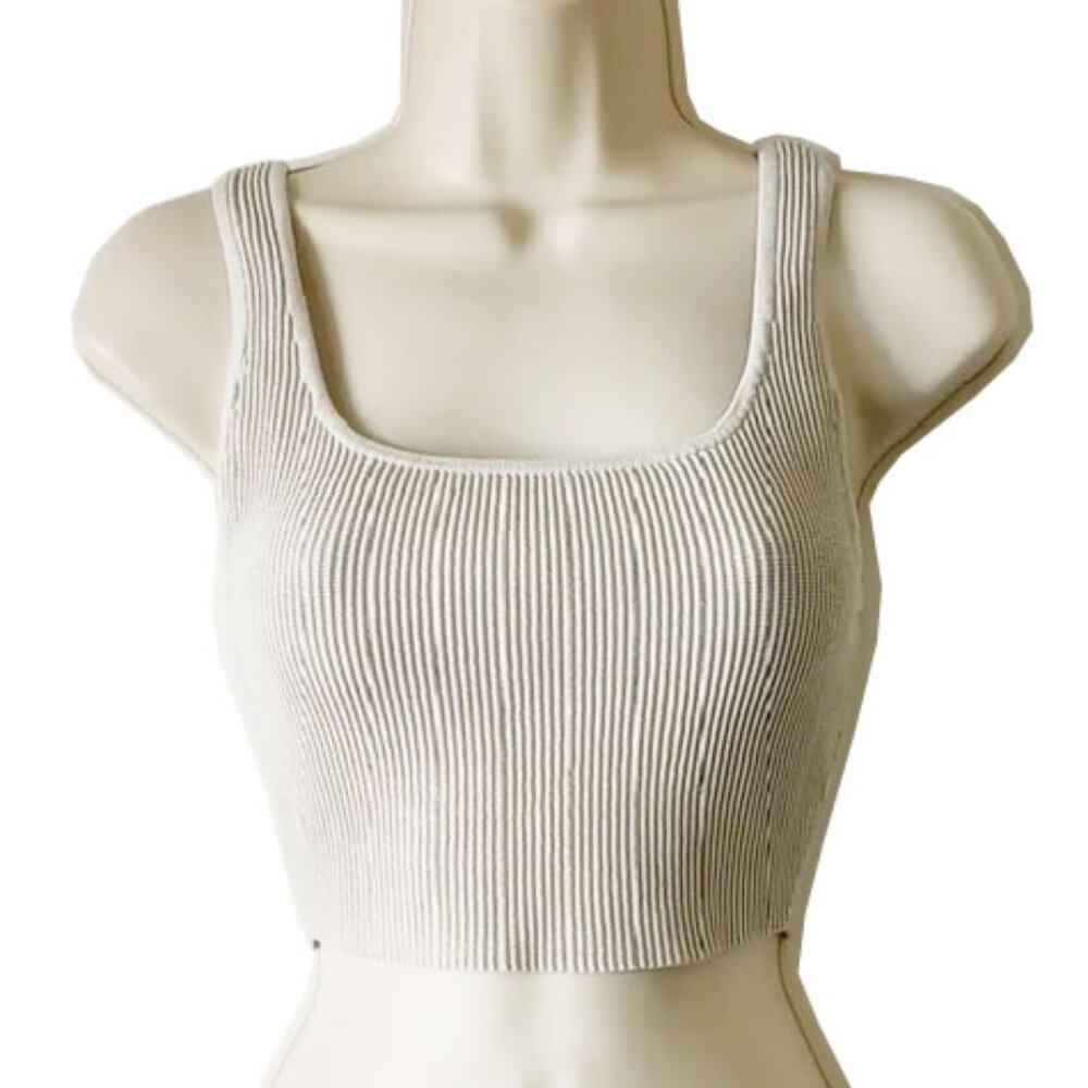 Babaton Bodycon Ribbed Crop Tank Top S Neutral Beige-Gray